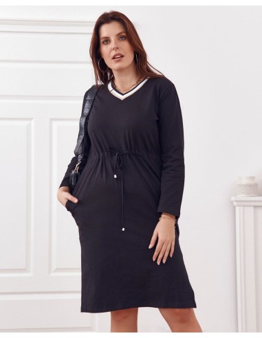 Sukienka Plus Size wiązana w pasie czarna FK569 - Sklep internetowy - Butik