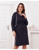 Sukienka Plus Size wiązana w pasie czarna FK569 - Sklep internetowy - Butik