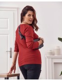 Bluzka z długim rękawem Plus Size bordowa FK568  - Sklep internetowy - Butik