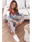 Wygodny dres bluza ze stójką i spodnie różowo-szary 01039 - Sklep internetowy - Butik