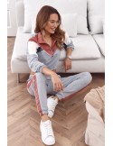 Wygodny dres bluza ze stójką i spodnie różowo-szary 01039 - Sklep internetowy - Butik