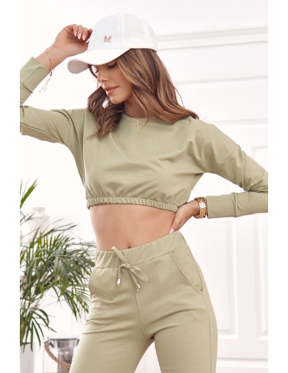 Sportowy zestaw dresowy basic khaki FI605 - Sklep internetowy - Butik