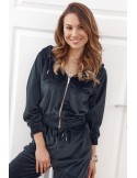 Welurowy dres z kapturem czarny 8917 - Sklep internetowy - Butik