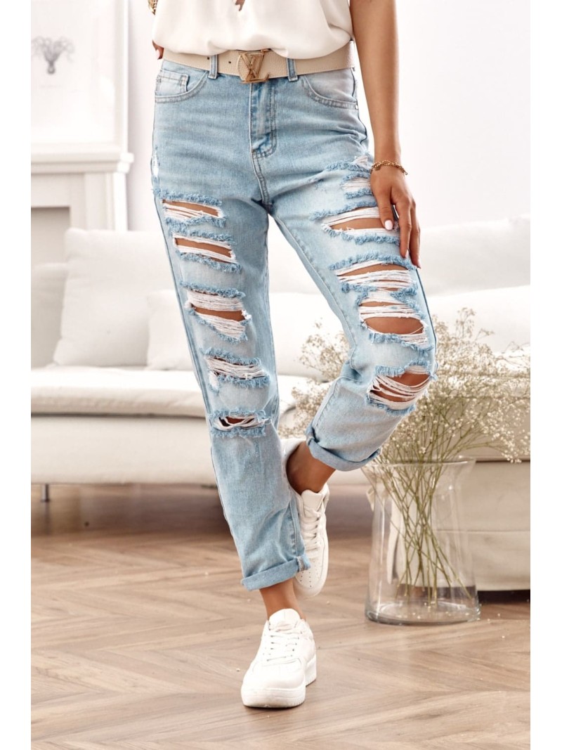 Spodnie jeansowe z dziurami mom fit 5120  - Sklep internetowy - Butik