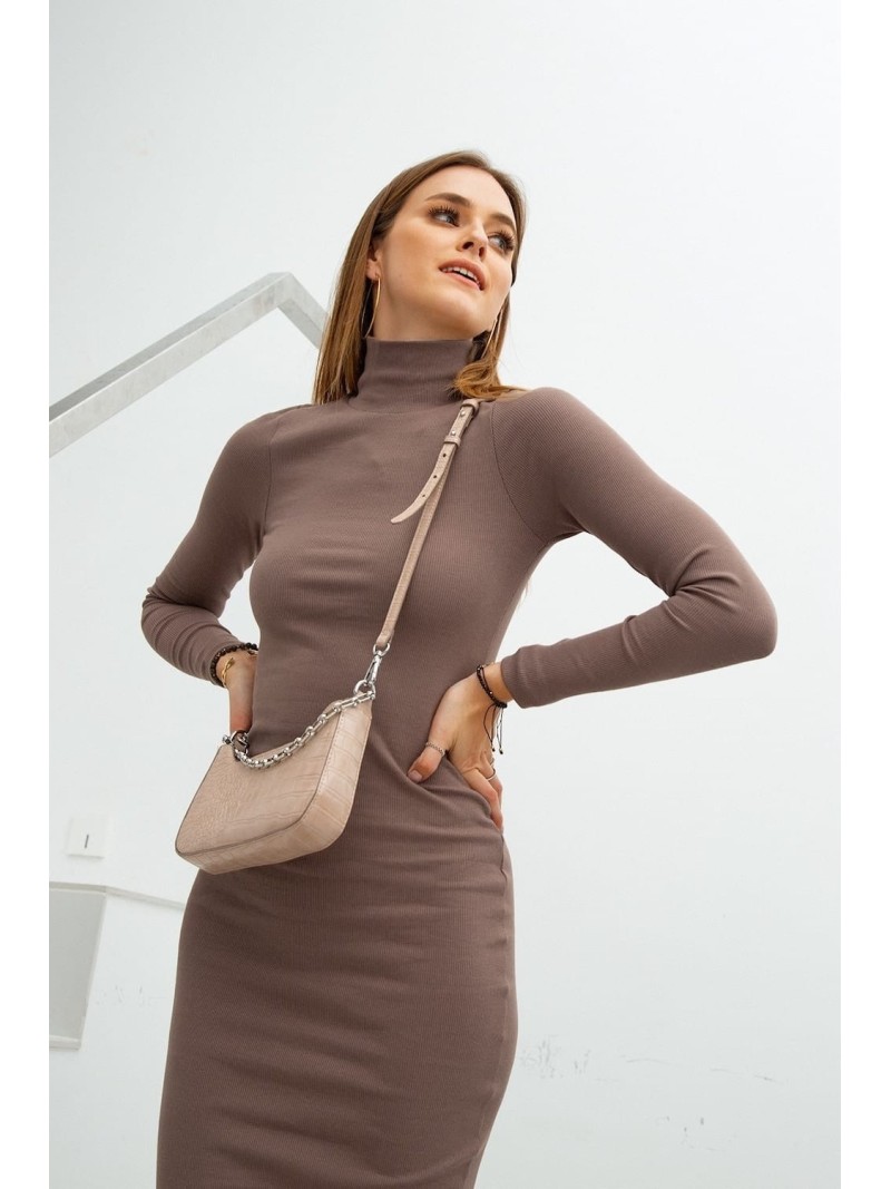 Basic sukienka z golfem cappuccino FG624 - Sklep internetowy - Butik