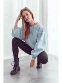 Luźna ocieplana bluza z legginsami niebieska FI693  - Sklep internetowy - Butik