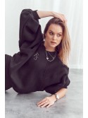 Luźna ocieplana bluza z legginsami czarna FI693  - Sklep internetowy - Butik