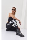 Sportowe legginsy z białym nadrukiem czarne 9726  - Sklep internetowy - Butik