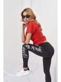 Bawełniane legginsy z napisem czarne 01340 - Sklep internetowy - Butik