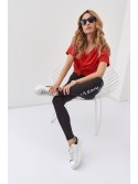 Bawełniane legginsy z napisem czarne 01340 - Sklep internetowy - Butik