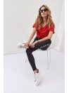 Bawełniane legginsy z napisem czarne 01340 - Sklep internetowy - Butik