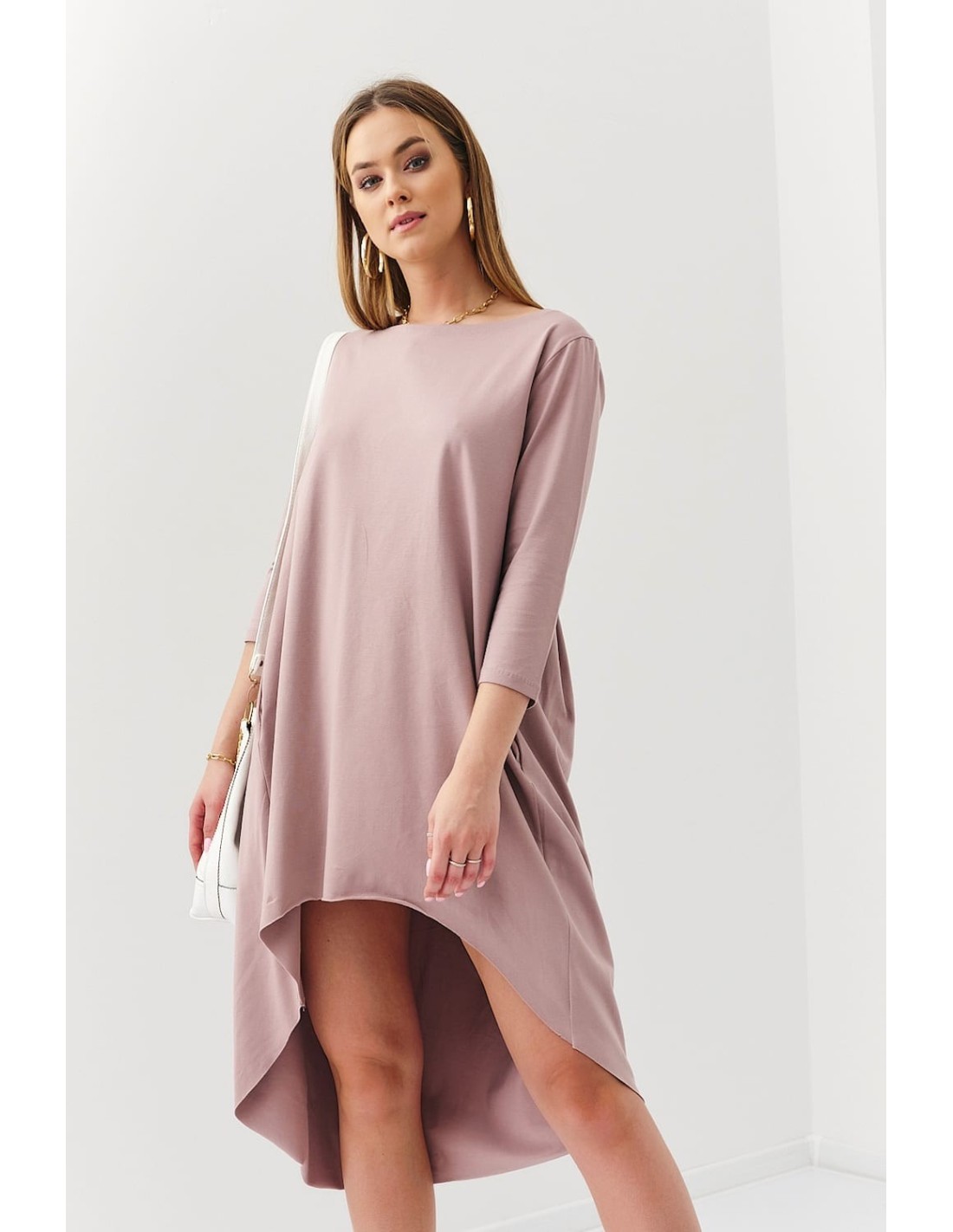 Asymetryczna sukienka oversize cappuccino FK613 - Sklep internetowy - Butik