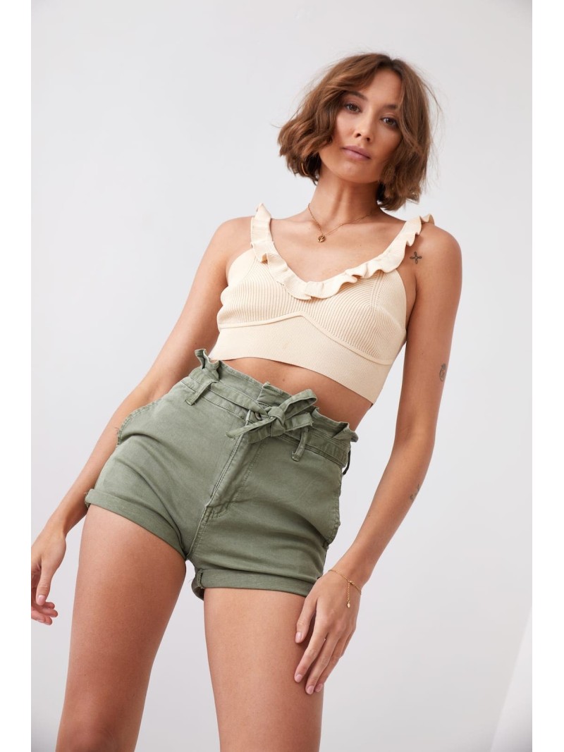 Krótkie spodenki jeansowe khaki 66000  - Sklep internetowy - Butik