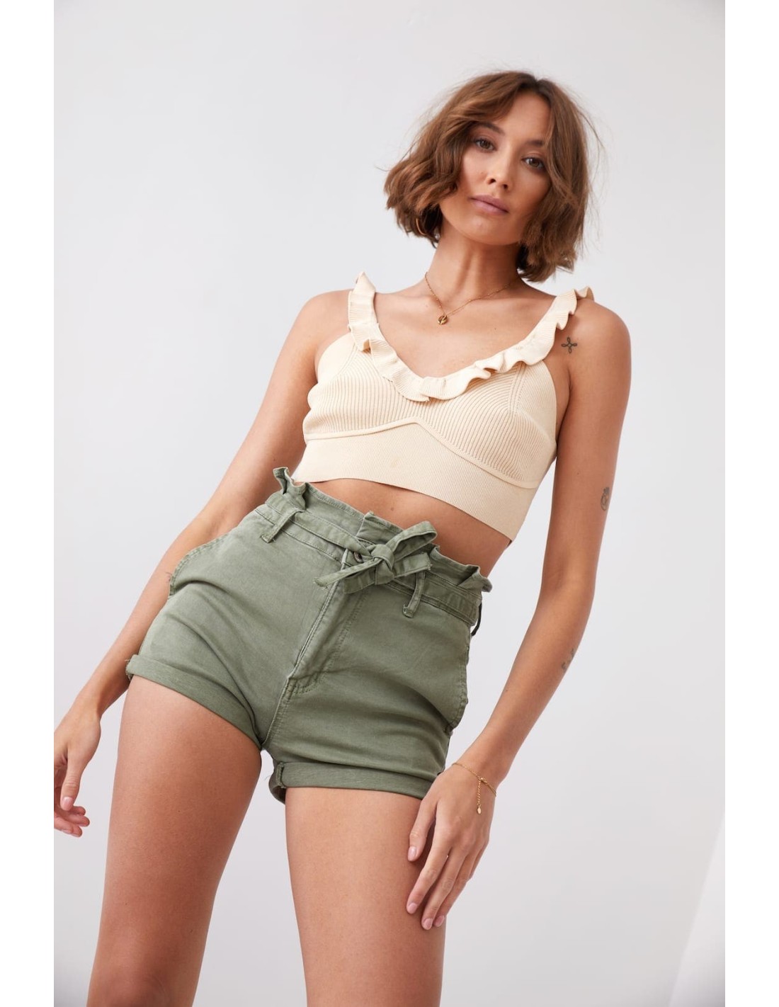 Krótkie spodenki jeansowe khaki 66000  - Sklep internetowy - Butik