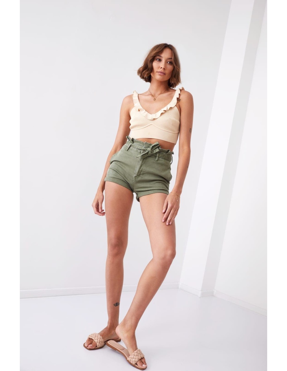 Krótkie spodenki jeansowe khaki 66000  - Sklep internetowy - Butik