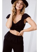 Czarny komplet crop top z szerokimi spodniami 8108 - Sklep internetowy - Butik