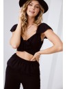 Czarny komplet crop top z szerokimi spodniami 8108 - Sklep internetowy - Butik