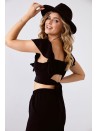 Czarny komplet crop top z szerokimi spodniami 8108 - Sklep internetowy - Butik