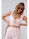 Pudrowy komplet crop top z szerokimi spodniami 8108 - Sklep internetowy - Butik