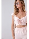 Pudrowy komplet crop top z szerokimi spodniami 8108 - Sklep internetowy - Butik