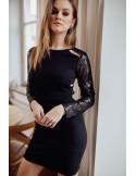 Czarna elegancka sukienka dopasowana 0227 - Sklep internetowy - Butik