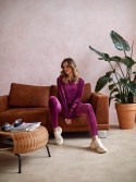 Welurowy zestaw legginsy + oversizowa bluza z kapturem śliwkowy TS07 - Sklep internetowy - Butik