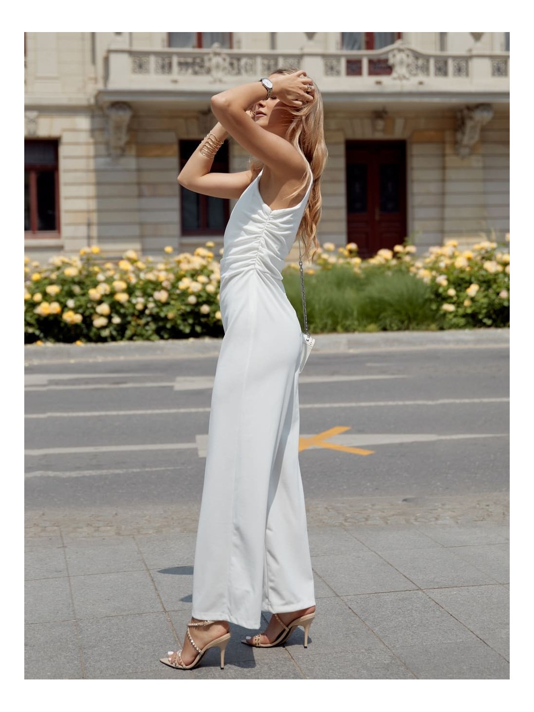 Elegant one-shoulder jumpsuit with wide legs ekri 23560 - Online store - Boutique