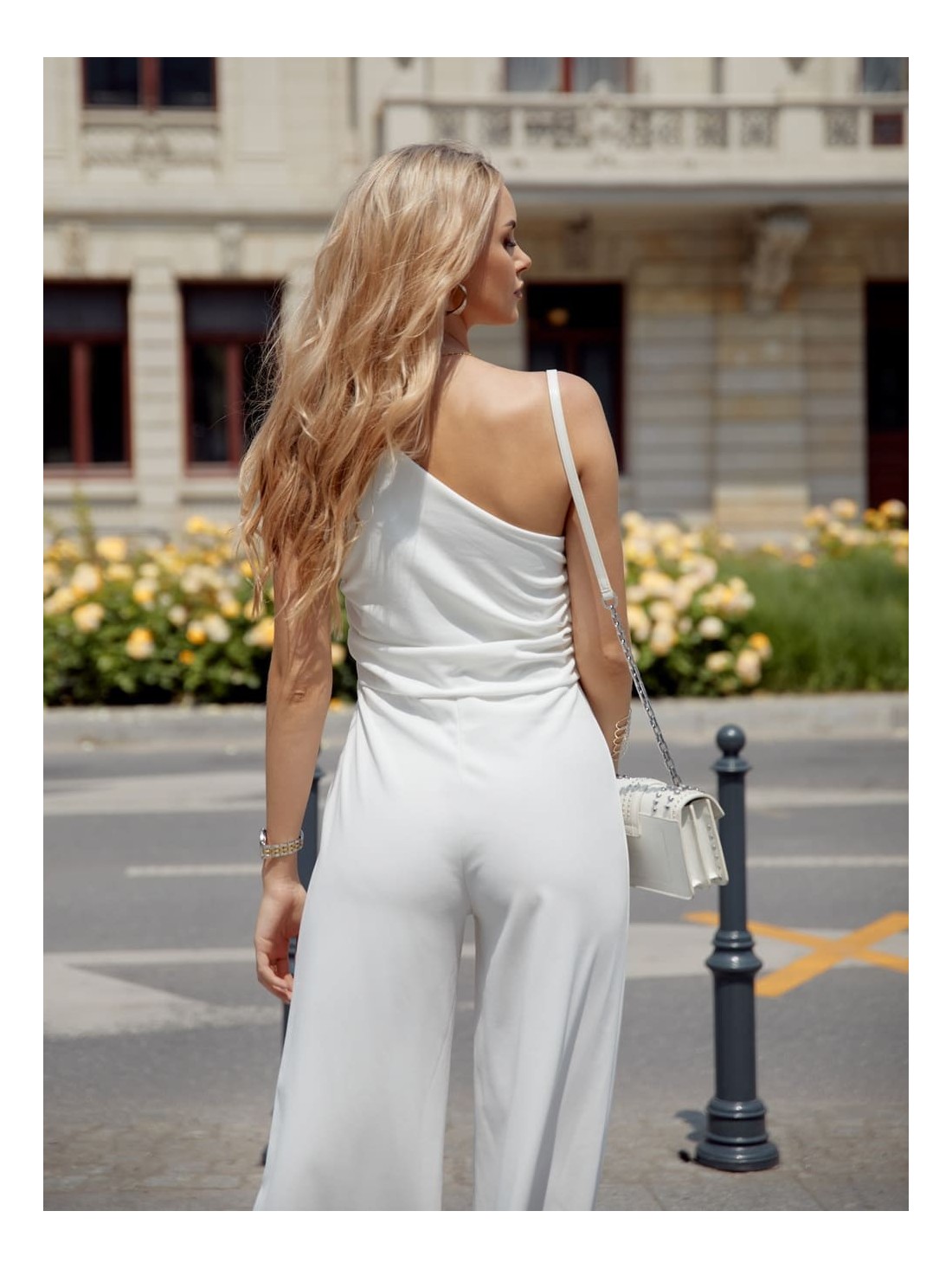 Elegant one-shoulder jumpsuit with wide legs ekri 23560 - Online store - Boutique