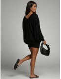 Multifunctional dress/tunic/blouse with batwing sleeves 3 in 1 black FG632