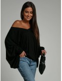 Multifunctional dress/tunic/blouse with batwing sleeves 3 in 1 black FG632