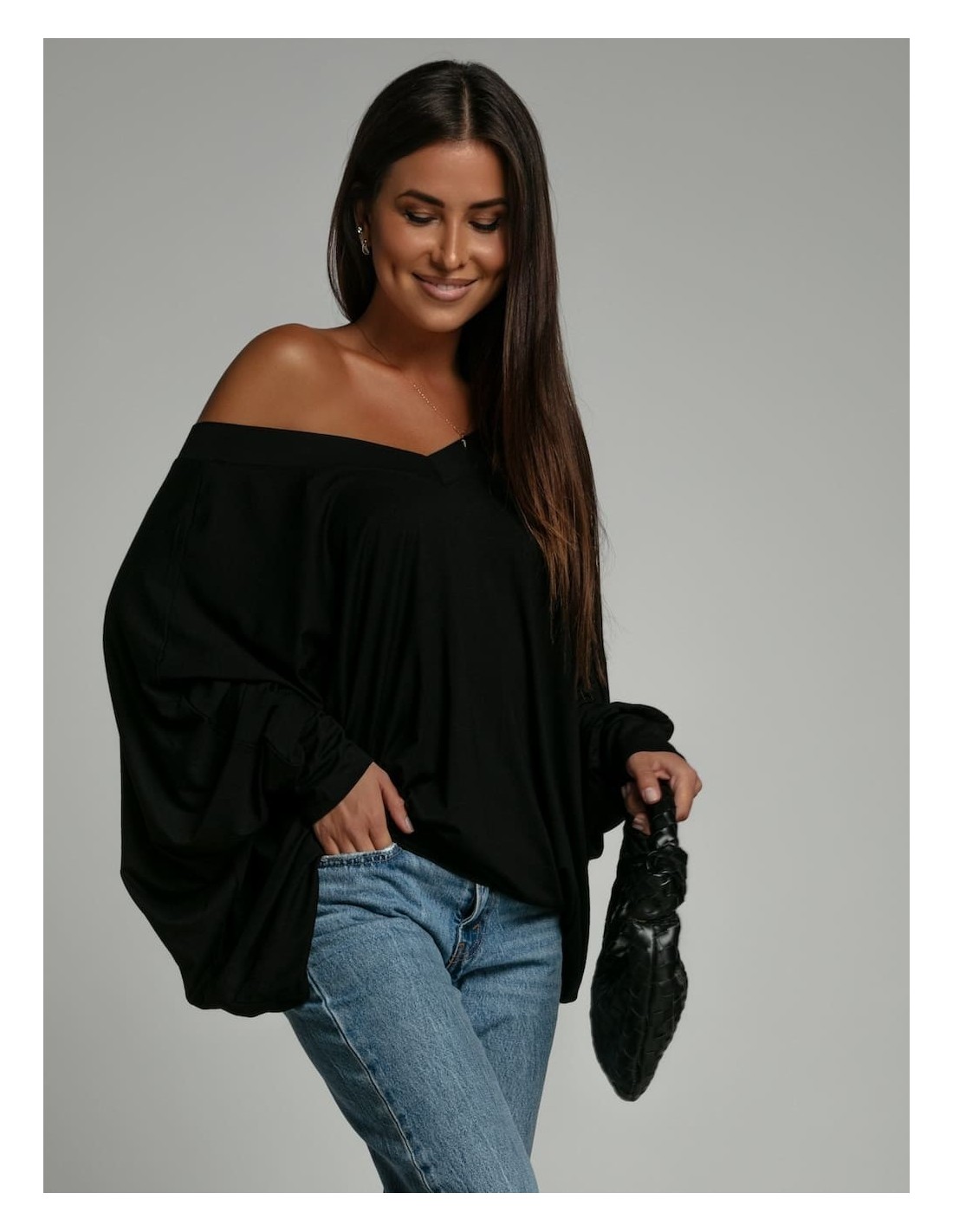 Multifunctional dress/tunic/blouse with batwing sleeves 3 in 1 black FG632