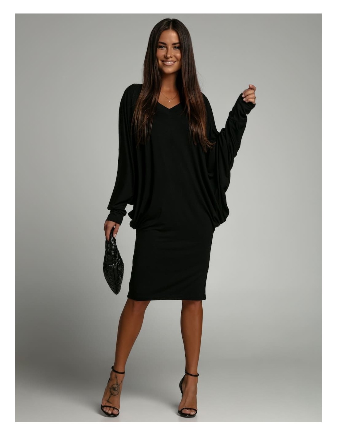 Multifunctional dress/tunic/blouse with batwing sleeves 3 in 1 black FG632