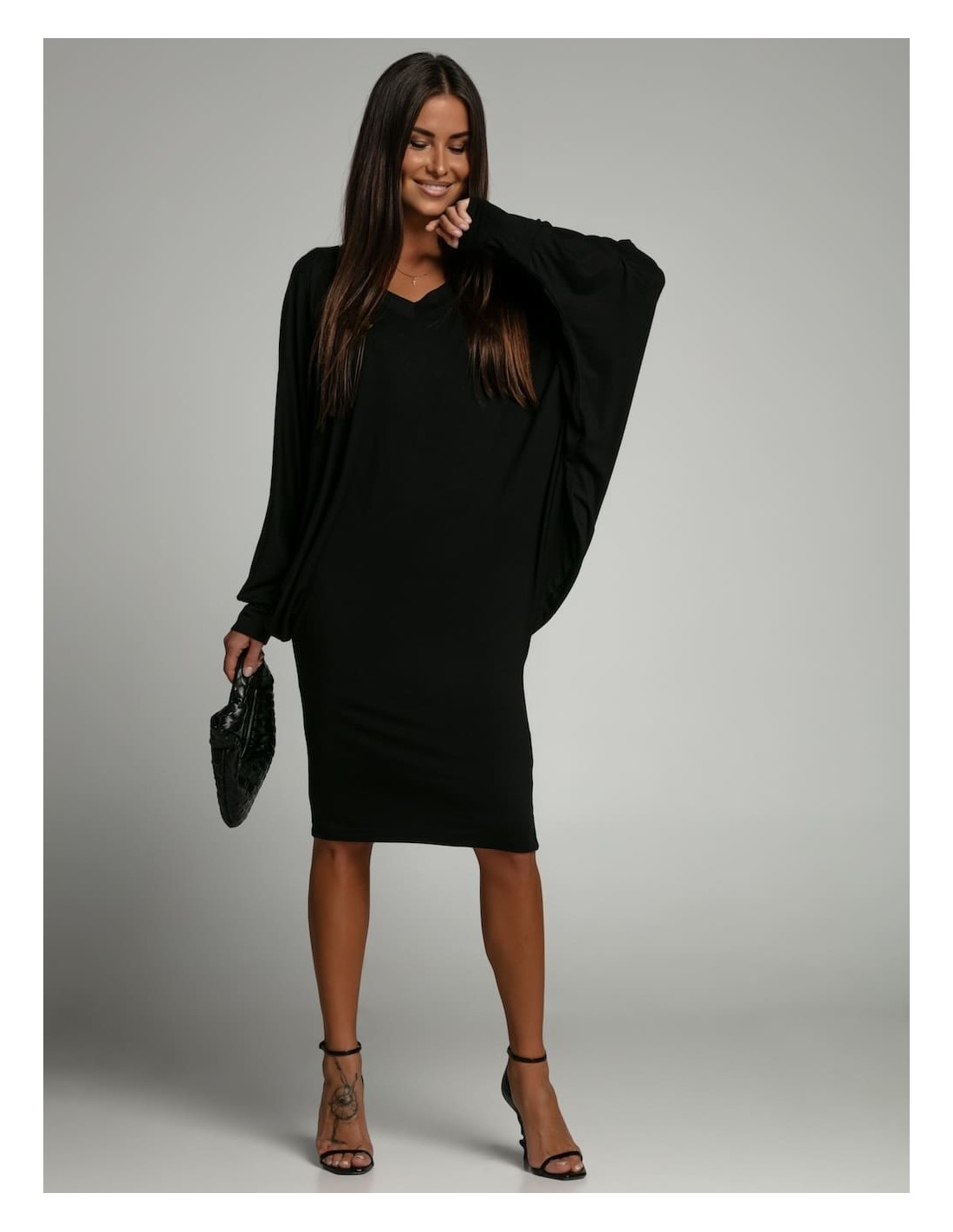 Multifunctional dress/tunic/blouse with batwing sleeves 3 in 1 black FG632