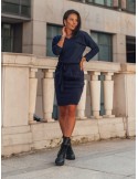 Navy Blue Dress Tied at the Waist 9729 - Online store - Boutique