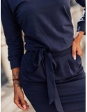 Navy Blue Dress Tied at the Waist 9729 - Online store - Boutique