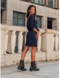 Navy Blue Dress Tied at the Waist 9729 - Online store - Boutique