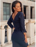 Navy Blue Dress Tied at the Waist 9729 - Online store - Boutique