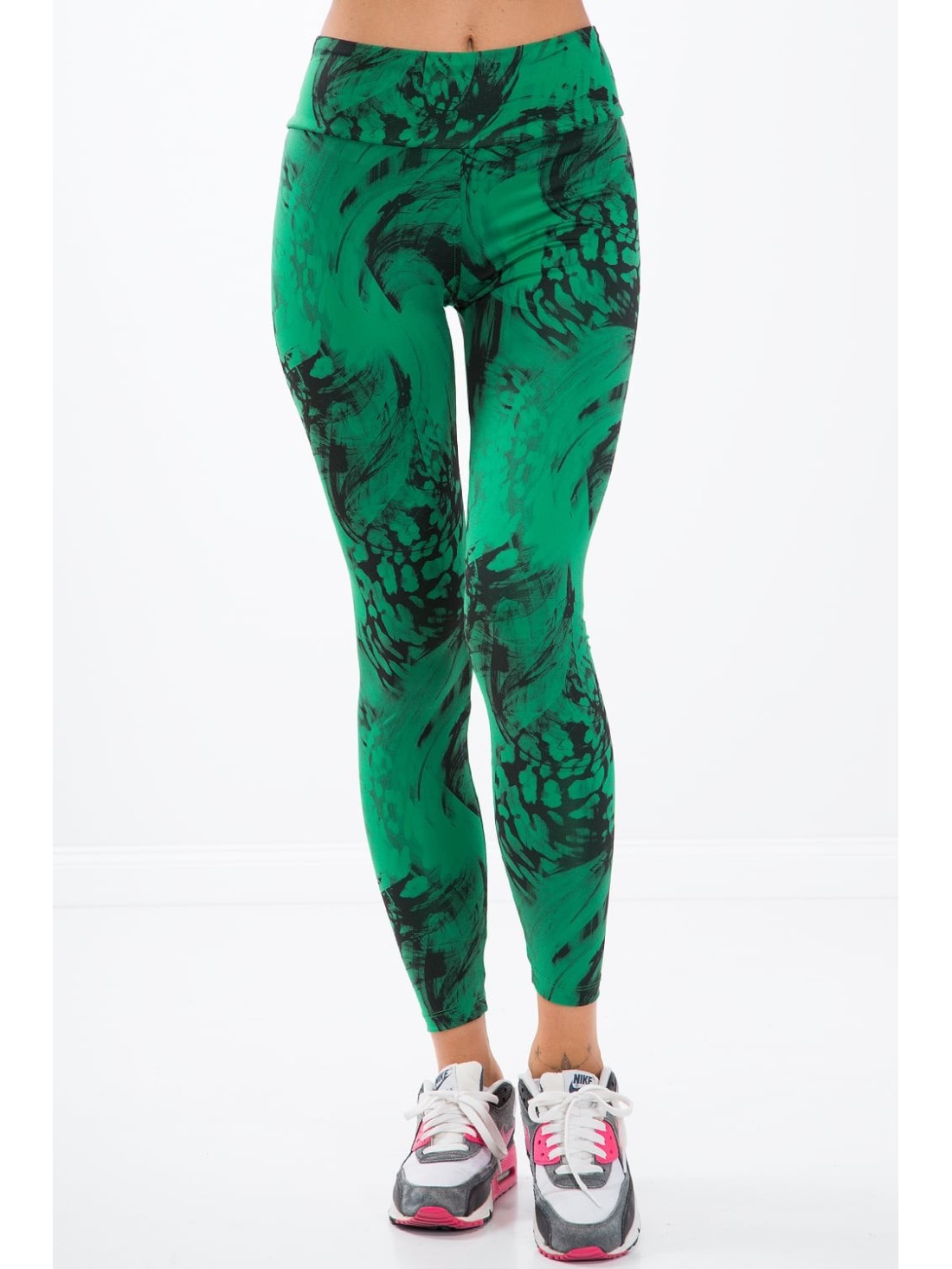 Zielone legginsy w czarne wzory H0060 - Sklep internetowy - Butik