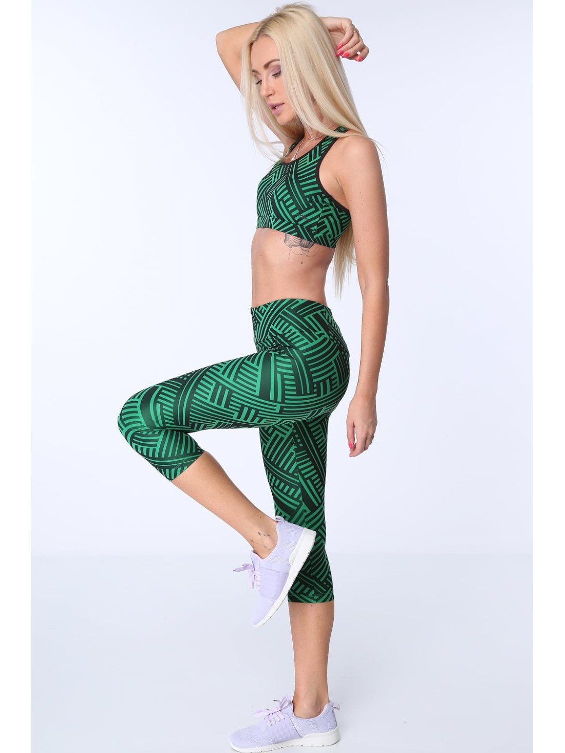 Legginsy sportowe czarno-zielone H006 - Sklep internetowy - Butik