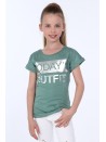 T-shirt dziewczęcy z napisami zielony NDZ8168 - Sklep internetowy - Butik