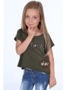 T-shirt z detalami moro khaki NDZ8641 - Sklep internetowy - Butik