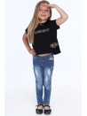 T-shirt z detalami moro czarny NDZ8641 - Sklep internetowy - Butik