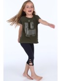 T-shirt z mieniącą aplikacją khaki NDZ8490 - Sklep internetowy - Butik