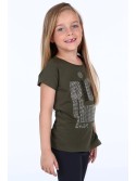 T-shirt z mieniącą aplikacją khaki NDZ8490 - Sklep internetowy - Butik