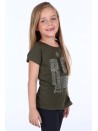 T-shirt z mieniącą aplikacją khaki NDZ8490 - Sklep internetowy - Butik