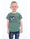 T-shirt chłopięcy z napisami khaki NDZ4446 - Sklep internetowy - Butik